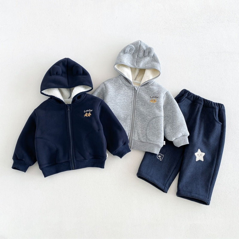 【BABY&KID】冬新作刺繍フード付き裏起毛ジャケットSK108520