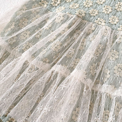 【BABY】夏新作 フラワー刺繡ワンピース風ロンパースSK063104
