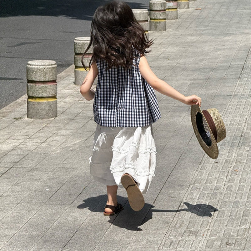 【BABY&KID】夏新作 ノースリーブチェックガールシャツ、無地スカートSK092632