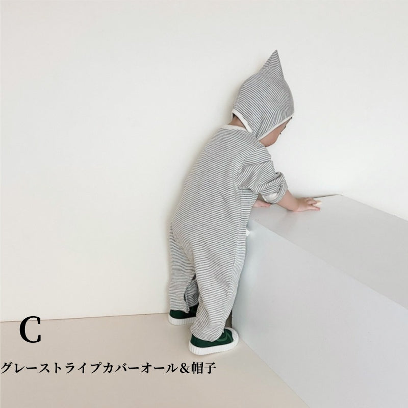 【BABY】ソフト細ストライプポケットカバーオールSK010313