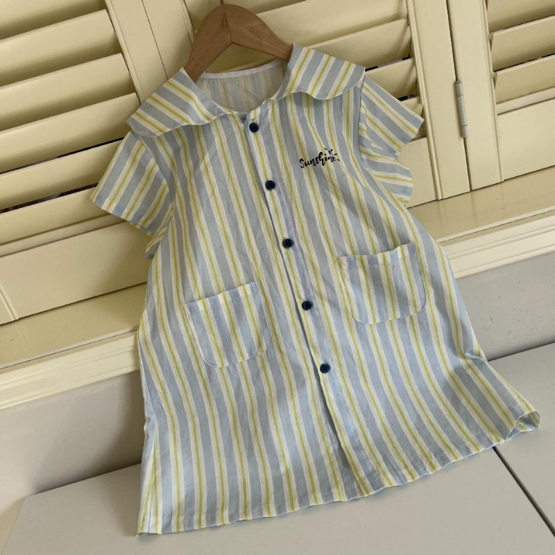 【BABY&KID】夏新作 ポケット付きストライプワンピース、セットアップSK072108
