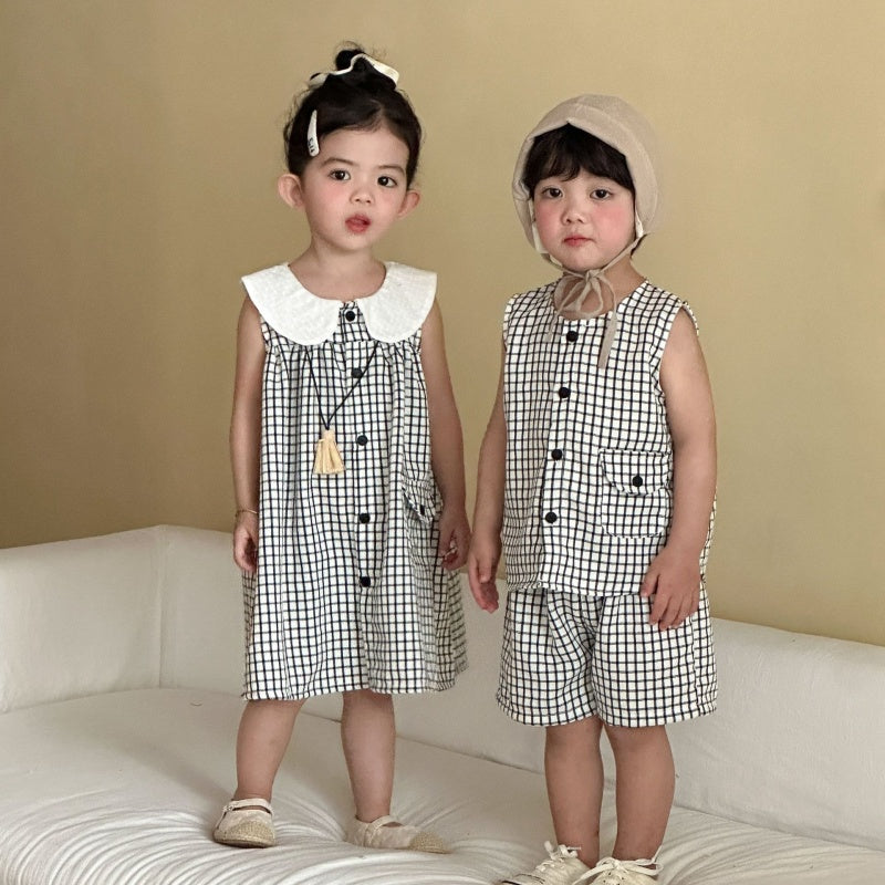 【BABY&KID】夏新作おしゃれチェック柄セットアップ、ワンピースSK104720