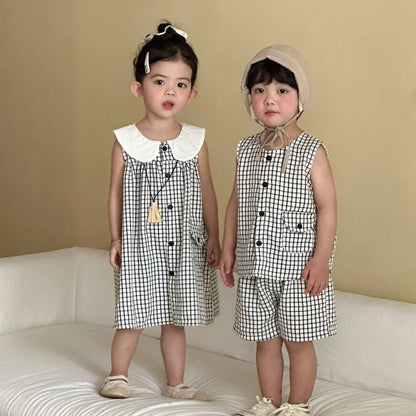 【BABY&KID】夏新作おしゃれチェック柄セットアップ、ワンピースSK104720