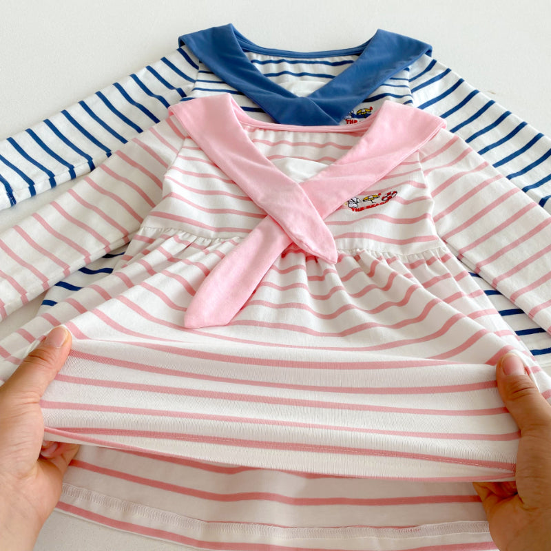 【BABY&KID】セーラー襟ボーダーワンピースSK100826