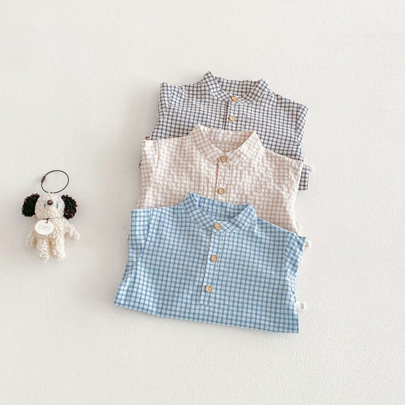 【BABY&KID】韓国風スタンドカラーチェックシャツSK104113