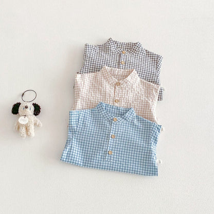 【BABY&KID】韓国風スタンドカラーチェックシャツSK104113