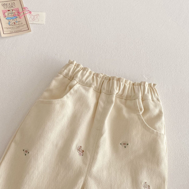 【BABY&KID】夏新作 ピンク刺繍ブラウス、刺繍フレアパンツセットSK070610