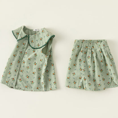 【BABY&KID】夏新作 小花柄グリーンセットアップSK092628