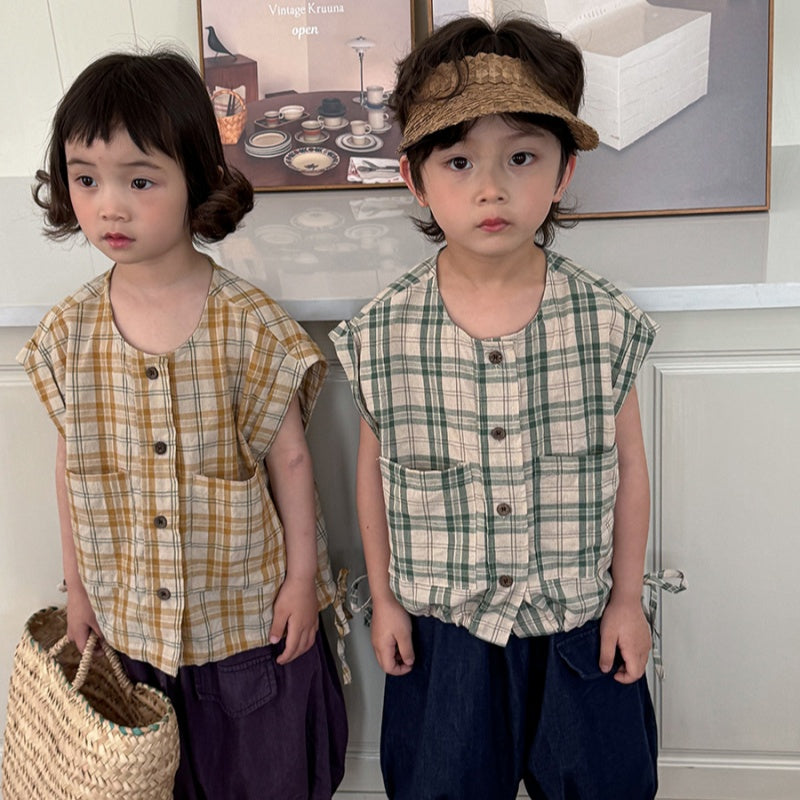 【BABY&KID】夏新作 チェック柄ノースリーブトップスSK080516