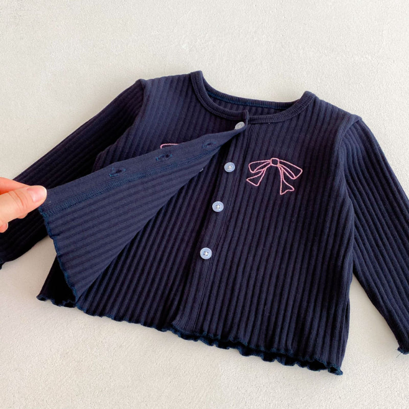 【BABY&KID】無地刺繍蝶結びリブセットアップSK092431