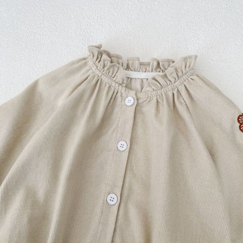 【BABY】フリル襟コーデュロイ刺繍ロンパースSK100120