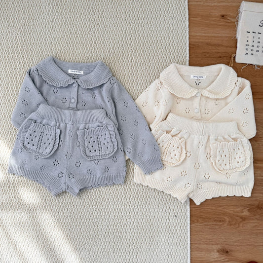 【BABY&KID-予約限定】透かしレースレトロ襟セットアップSK102233