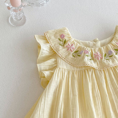 【BABY】夏新作 ラウンドネック刺繍フリルロンパースSK070110