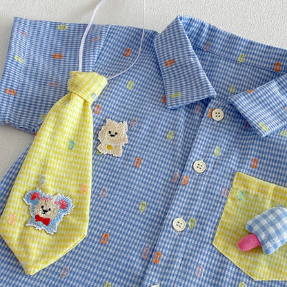 【BABY】夏新作カートゥーンチェックセットアップSK105309