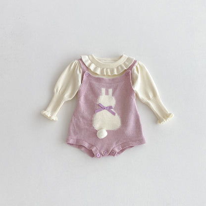 【BABY】うさぎニットキャミロンパース＆丸襟ニットセーターSK092414