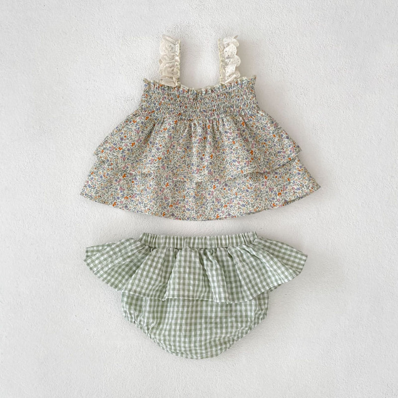 【BABY&KID】夏新作 グリーン蝶結び付きセットアップSK080108