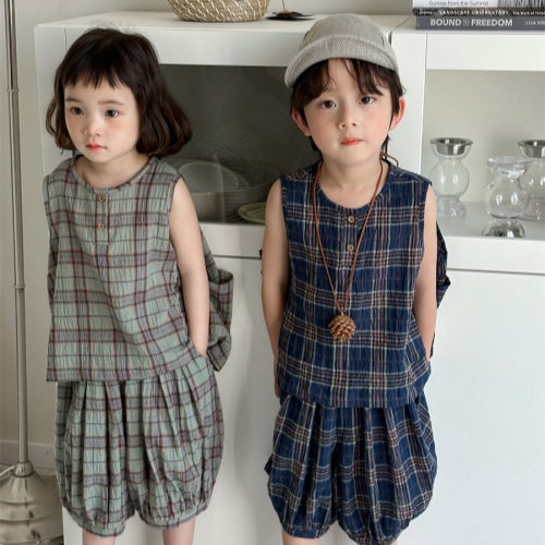【BABY&KID】夏新作 チェックコットンリネンセットアップSK080511