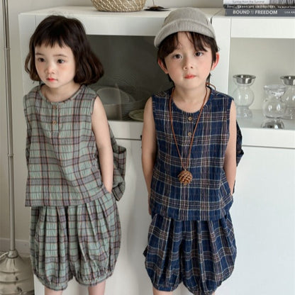 【BABY&KID】夏新作 チェックコットンリネンセットアップSK080511