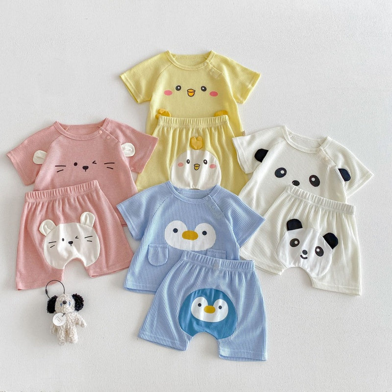 【BABY&KID】夏新作ワッフルカートゥーンセットアップSK105603