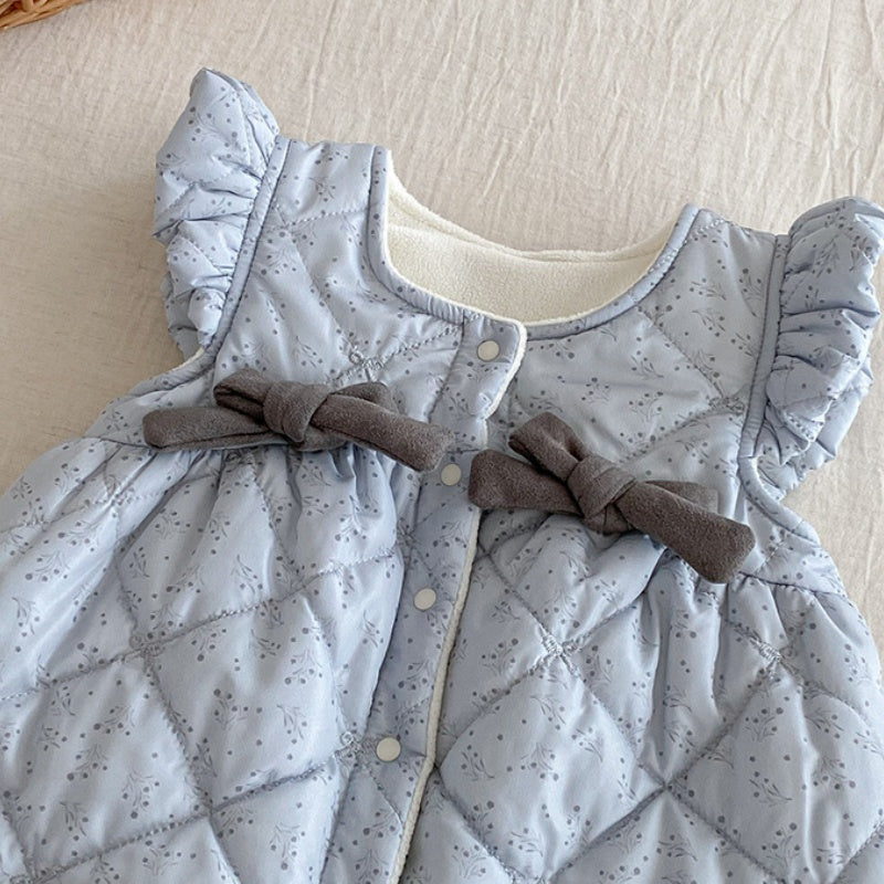 【BABY】冬新作小花柄蝶結び裏起毛カバーオールSK102704