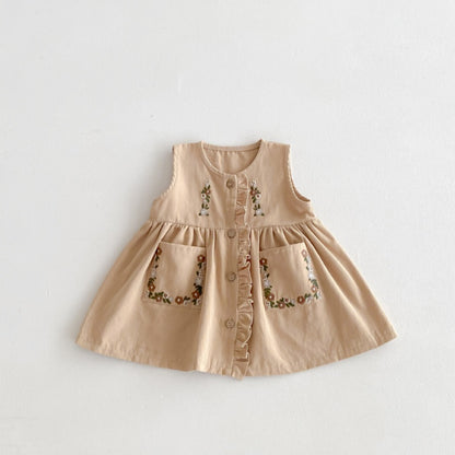 【BABY&KID】花刺しゅう入り丸襟トップス、ノースリーブワンピースSK050807
