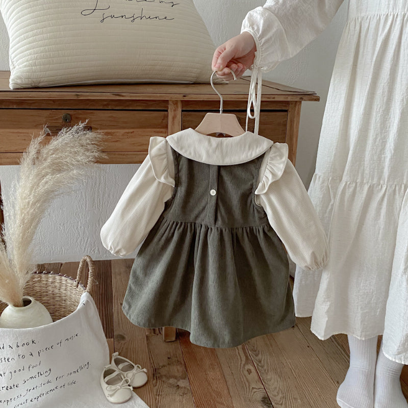 【BABY&KID】コーデュロイ蝶結びワンピース/ベージュトップスSK011027