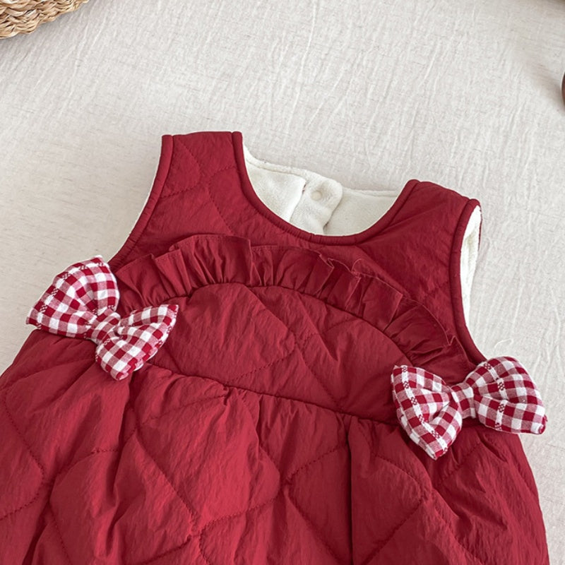 【BABY】冬新作キルティング蝶結びあったかロンパースSK103108