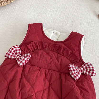 【BABY】冬新作キルティング蝶結びあったかロンパースSK103108