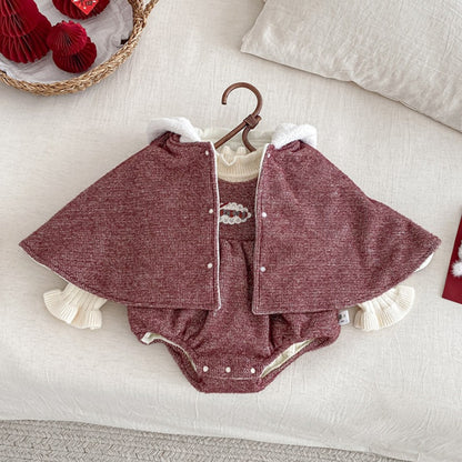 【BABY】冬新作ハート刺繍あったかロンパース、うさ耳あったかケープSK103113