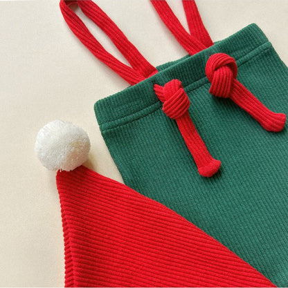 【BABY】クリスマス風ストレッチサロペット、帽子SK102818