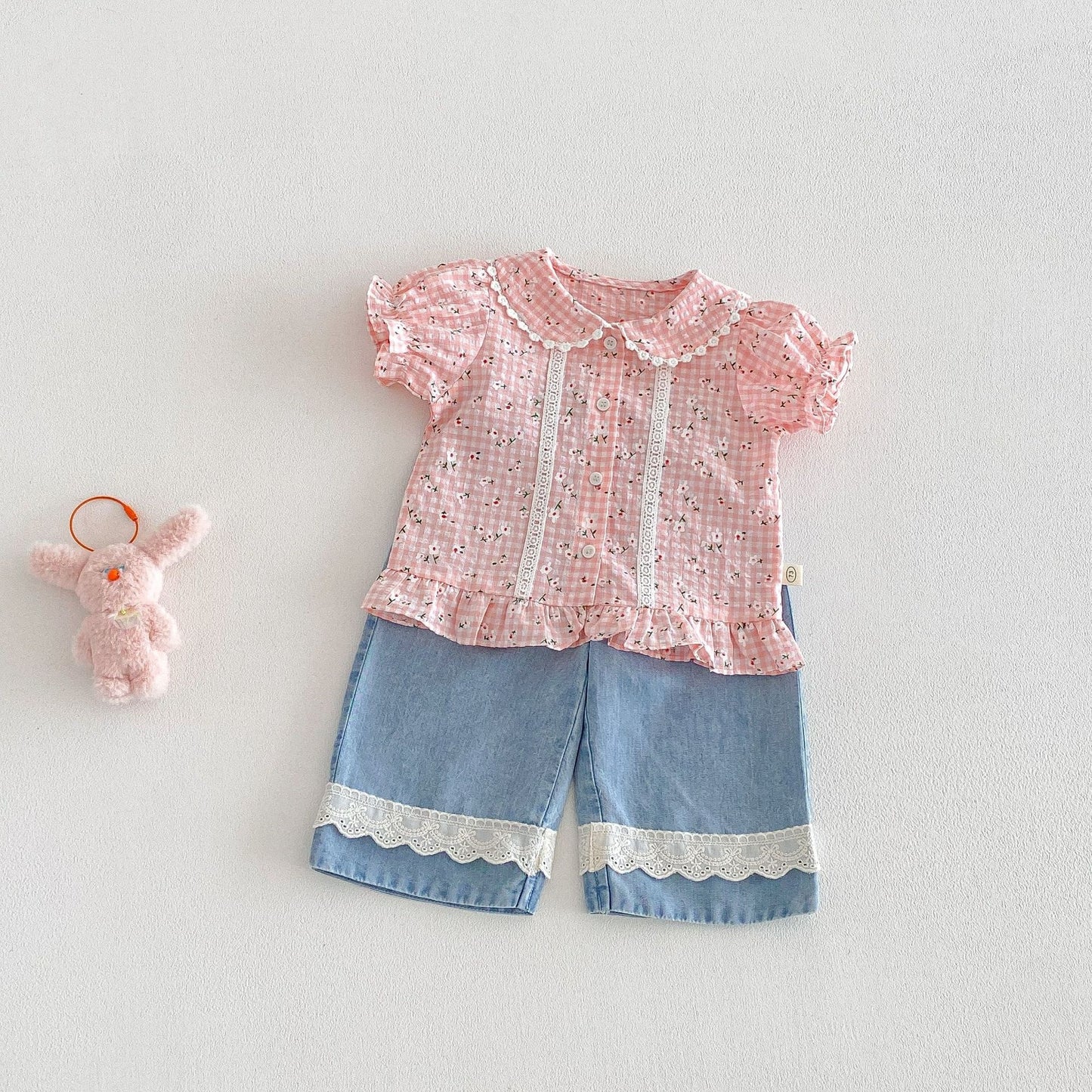 【BABY&KID】夏新作小花柄レースフリルシャツ、パンツSK105022