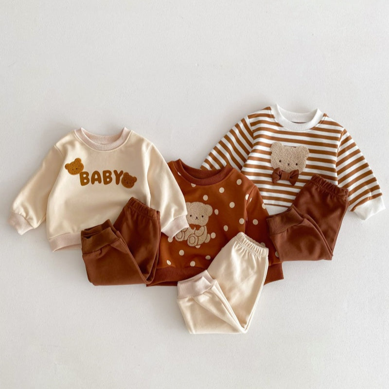 【BABY&KID】クマ柄ボーダー、ドットセットアップSK032203