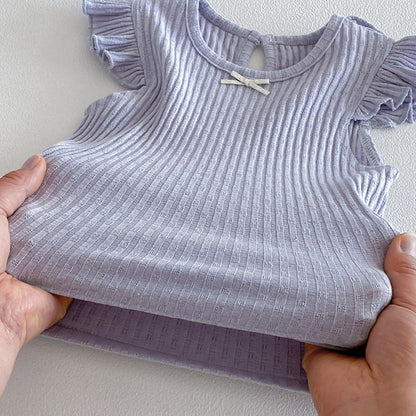 【BABY】夏新作フリルスリーブTシャツ＆小花柄サロペットSK104502