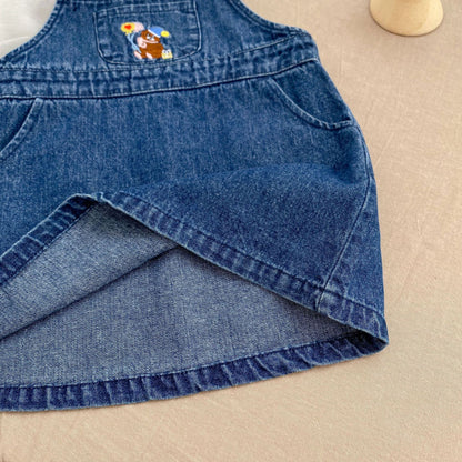 【BABY&KID】くま刺繍ジャンパースカート、カートゥーン刺繍襟ブラウスSK100841