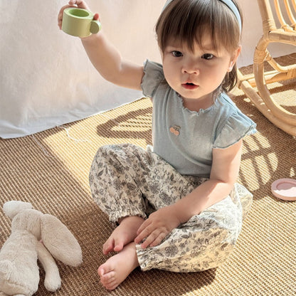 【BABY】夏新作 北欧風 フリル袖トップス、花柄パンツSK091311