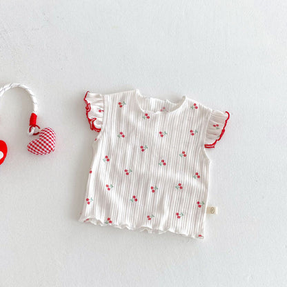 【BABY&KID】夏新作 チェリー柄デニムサロペット、チェリープリントTシャツSK080618