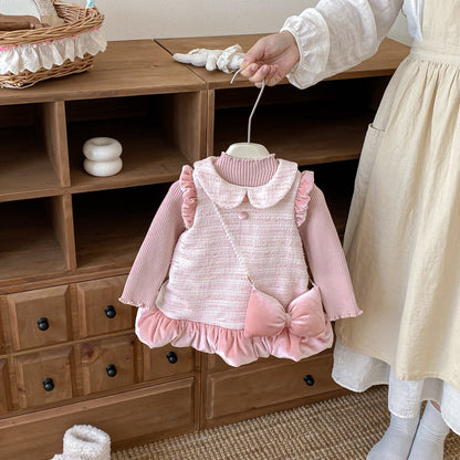 【BABY&KID】冬新作ツイード風お姫様ワンピース＆リボンアクセSK102733