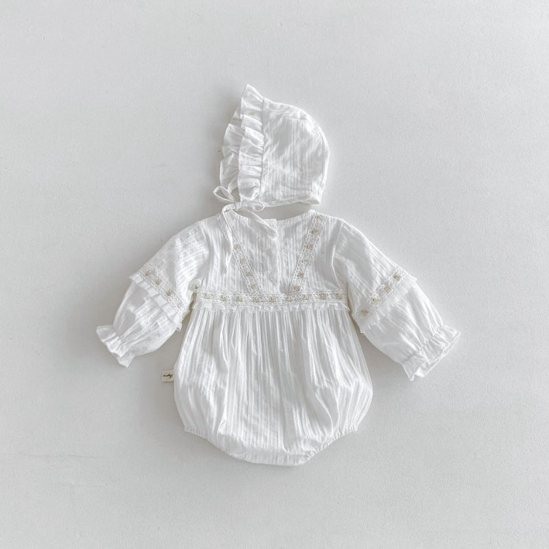【BABY】蝶結びレースロンパース&帽子SK100314