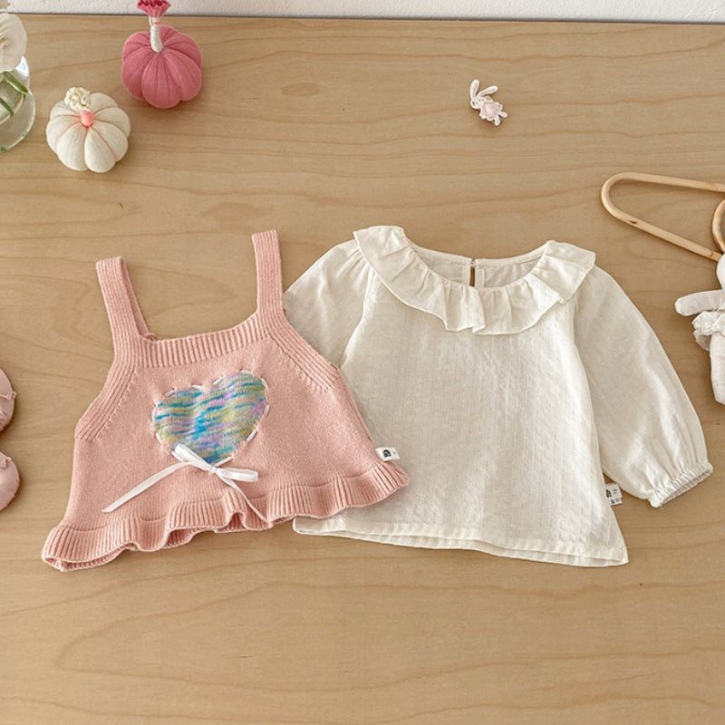 【BABY】ハートニットベスト＆フリルシャツ、ハート刺繍デニムSK103713