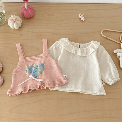 【BABY】ハートニットベスト＆フリルシャツ、ハート刺繍デニムSK103713