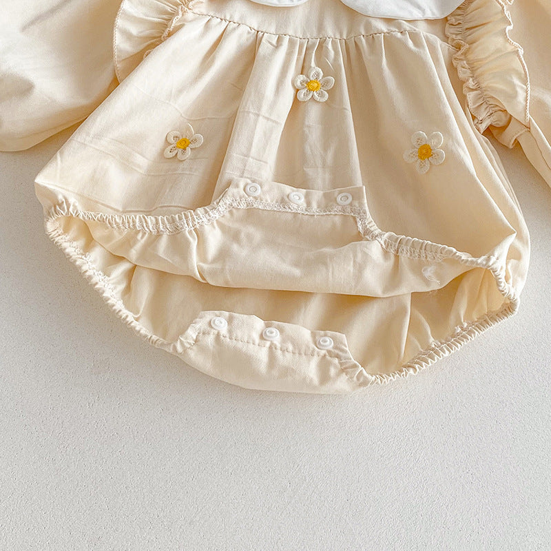 【姉妹服】小花イエローフラワーロンパース、ワンピースSK101115