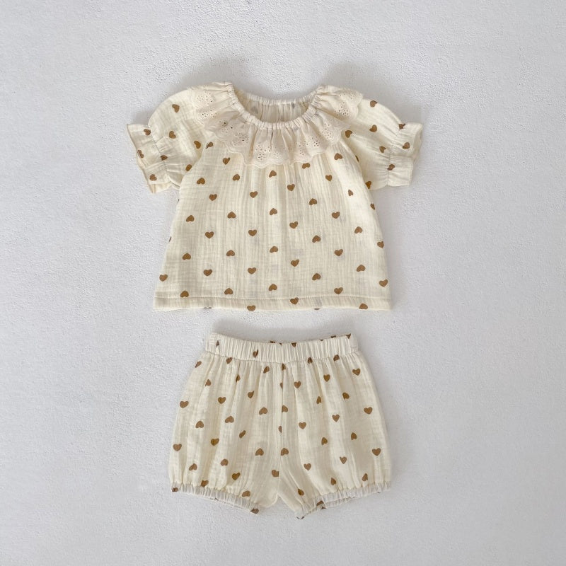 【BABY&KID】夏新作 ハートプリントセットアップ、ワンピースSK104929