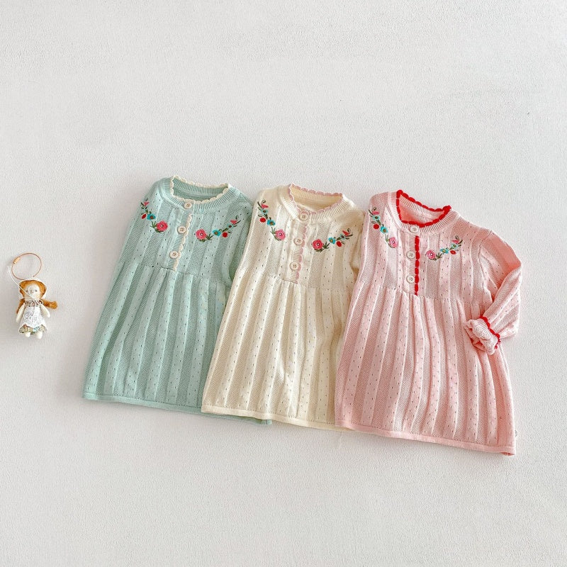 【BABY&KID】フリル襟花刺繍ニットワンピースSK104119