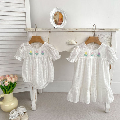 【BABY&KID】夏新作 チューリップレース刺繍ロンパース、ワンピースSK071934