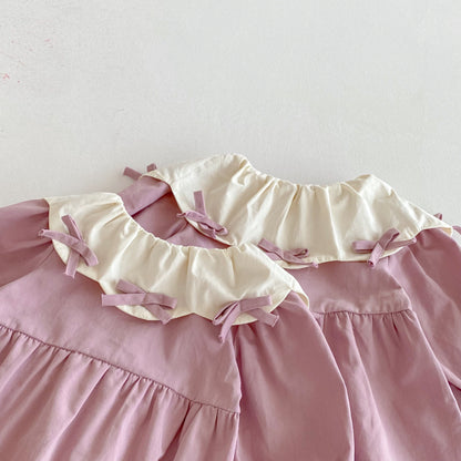 【BABY】蝶結び丸衿ロンパース、ワンピースSK100123