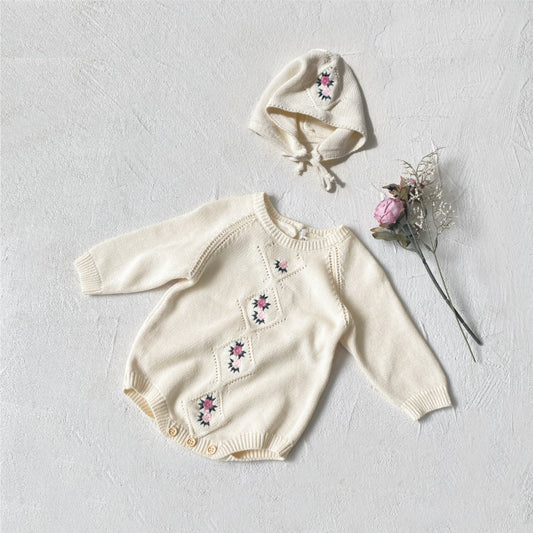 【BABY】花柄刺繍ロンパース&帽子SK101528