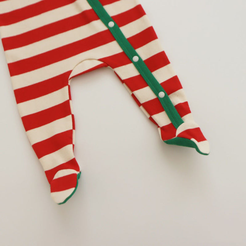 【BABY】ボーダークリスマス風カバーオール＆帽子セットSK102810