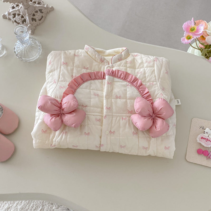 【BABY】蝶結びプリント立体フラワーカバーオールSK102926