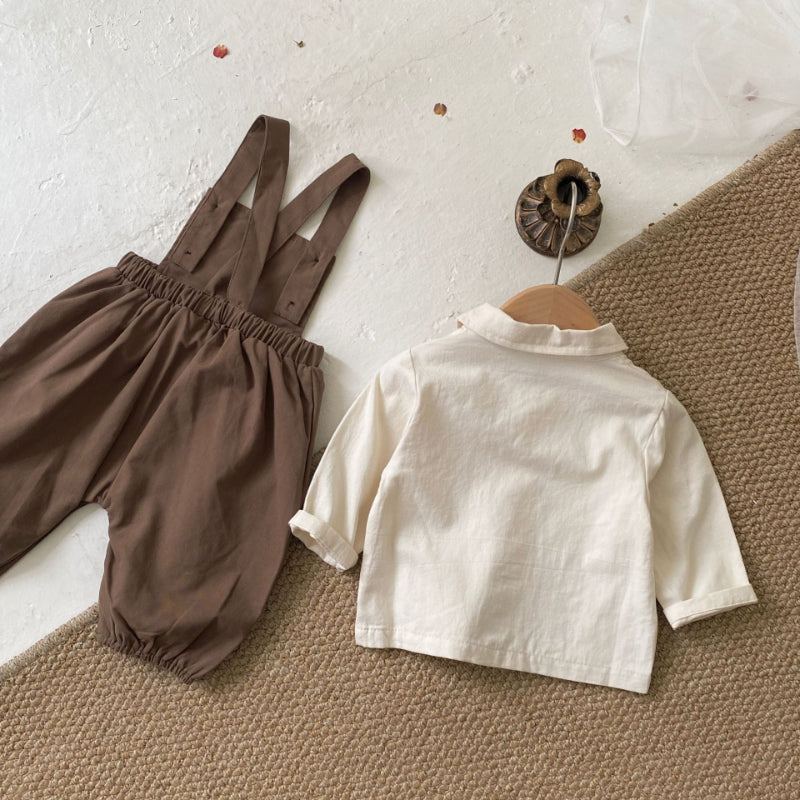 【BABY】ブラウンサロペットロンパース＆シャツセットSK092823