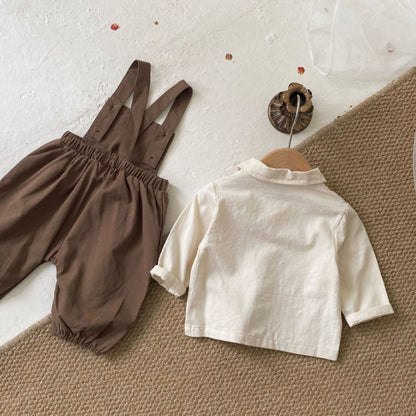 【BABY】ブラウンサロペットロンパース＆シャツセットSK092823